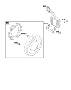 Alternator Group Diagram and Parts List for 181D05-0002-01 100000 - 19Z999 Briggs and Stratton Engine